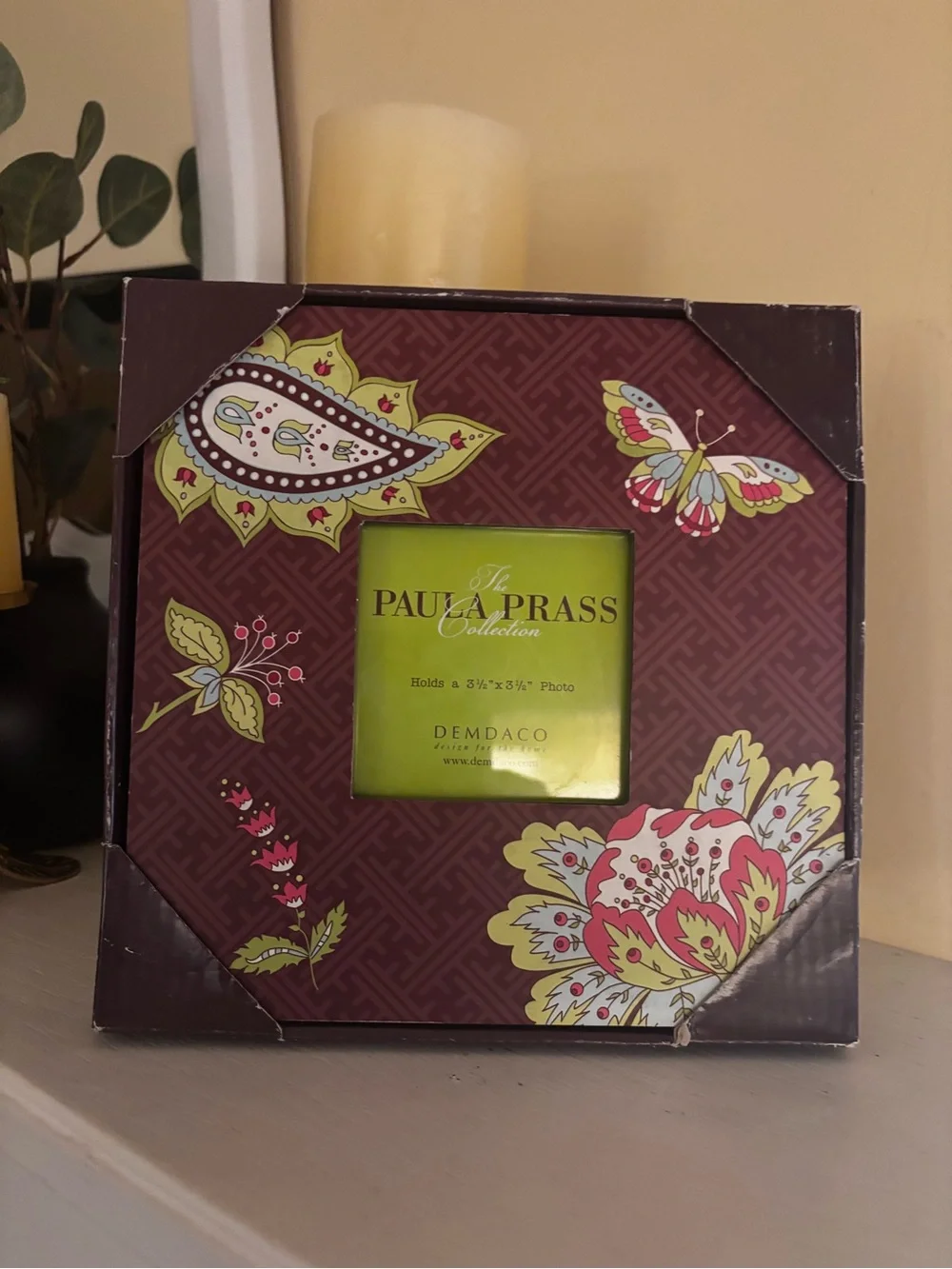Demdaco Brown Frame with Green and Pink Floral Accents